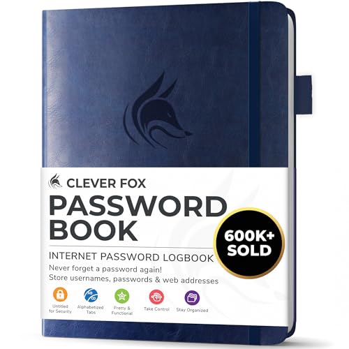 Clever Fox Passwortbuch mit Registerkarten - Adress- und Passwort-Organisationsbuch mit alphabetischen Registerkarten - Kleines Passwortbuch für Computer- und Website-Logins, Dunkel Blau von Clever Fox