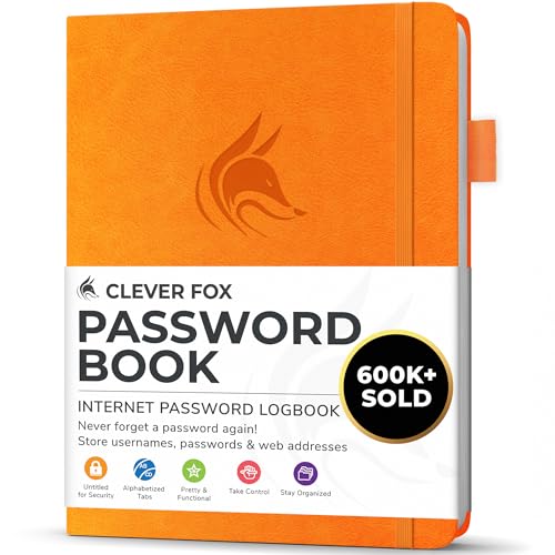Clever Fox Passwortbuch mit Registerkarten - Adress- und Passwort-Organisationsbuch mit alphabetischen Registerkarten - Kleines Passwortbuch für Computer- und Website-Logins, Gelb von Clever Fox