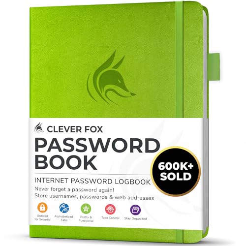 Clever Fox Passwortbuch mit Registerkarten - Adress- und Passwort-Organisationsbuch mit alphabetischen Registerkarten - Kleines Passwortbuch für Computer- und Website-Logins, Grün von Clever Fox