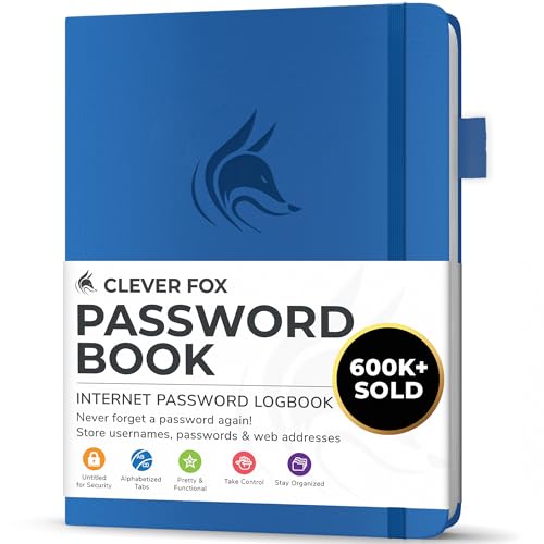 Clever Fox Passwortbuch mit Registerkarten - Adress- und Passwort-Organisationsbuch mit alphabetischen Registerkarten - Kleines Passwortbuch für Computer- und Website-Logins, Königsblau von Clever Fox