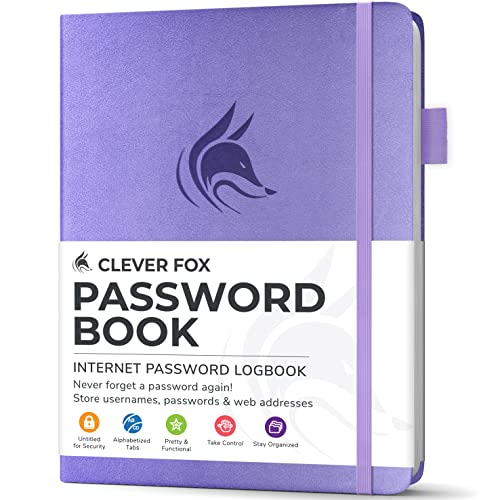 Clever Fox Passwortbuch mit Registerkarten - Adress- und Passwort-Organisationsbuch mit alphabetischen Registerkarten - Kleines Passwortbuch für Computer- und Website-Logins, Lavendel von Clever Fox