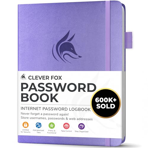 Clever Fox Passwortbuch mit Registerkarten - Adress- und Passwort-Organisationsbuch mit alphabetischen Registerkarten - Kleines Passwortbuch für Computer- und Website-Logins, Lavendel von Clever Fox