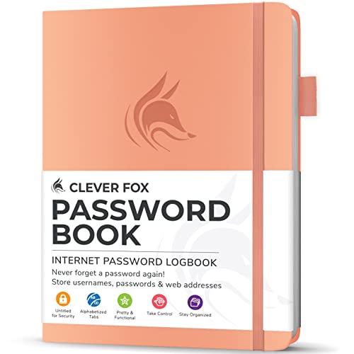 Clever Fox Passwortbuch mit Registerkarten - Adress- und Passwort-Organisationsbuch mit alphabetischen Registerkarten - Kleines Passwortbuch für Computer- und Website-Logins, Pfirsichrosa von Clever Fox