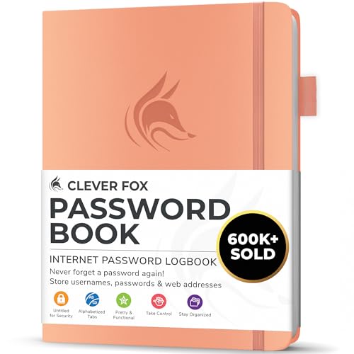 Clever Fox Passwortbuch mit Registerkarten - Adress- und Passwort-Organisationsbuch mit alphabetischen Registerkarten - Kleines Passwortbuch für Computer- und Website-Logins, Pfirsichrosa von Clever Fox