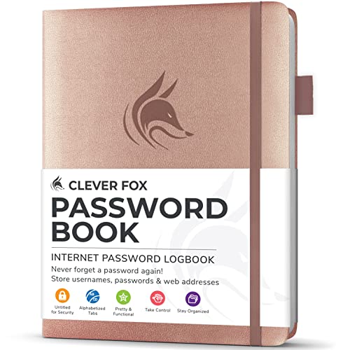 Clever Fox Passwortbuch mit Registerkarten - Adress- und Passwort-Organisationsbuch mit alphabetischen Registerkarten - Kleines Passwortbuch für Computer- und Website-Logins, Roségold von Clever Fox