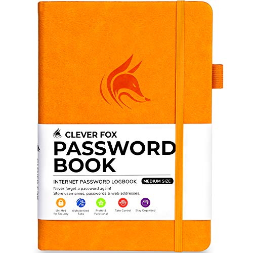Clever Fox Passwortbuch mit Registerkarten - Adress- und Passwort-Organisationsbuch mit alphabetischen Registerkarten - Mittelgroßes Passwortbuch für Computer- und Website-Logins, Gelb von Clever Fox