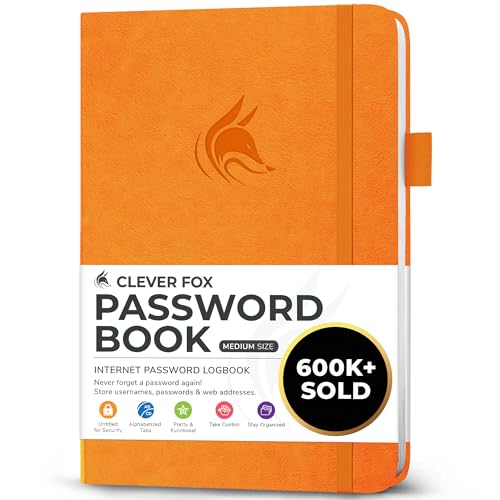 Clever Fox Passwortbuch mit Registerkarten - Adress- und Passwort-Organisationsbuch mit alphabetischen Registerkarten - Mittelgroßes Passwortbuch für Computer- und Website-Logins, Gelb von Clever Fox