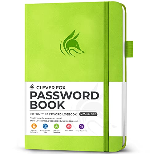 Clever Fox Passwortbuch mit Registerkarten - Adress- und Passwort-Organisationsbuch mit alphabetischen Registerkarten - Mittelgroßes Passwortbuch für Computer- und Website-Logins, Grün von Clever Fox