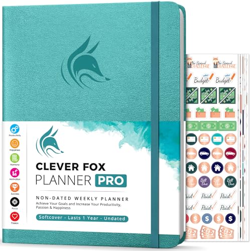 Clever Fox Planer PRO - Wöchentlicher & monatlicher Lebensplaner zur Steigerung der Produktivität (Aquamarin (Undatiert), A4 (21.5 x 28cm) Englisch) von Clever Fox