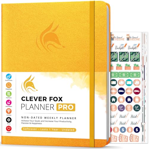 Clever Fox Planer PRO - Wöchentlicher & monatlicher Lebensplaner zur Steigerung der Produktivität (Bernsteingelb (Undatiert), A4 (21.5 x 28cm) Englisch) von Clever Fox