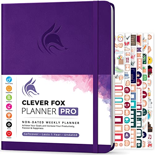 Clever Fox Planer PRO - Wöchentlicher & monatlicher Lebensplaner zur Steigerung der Produktivität (Lila (Undatiert), A4 (21.5 x 28cm) Englisch) von Clever Fox