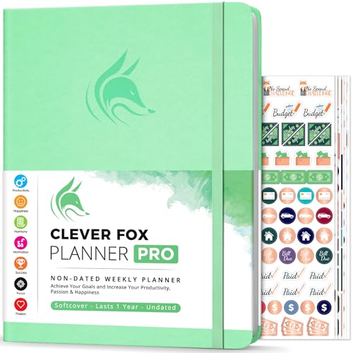 Clever Fox Planer PRO - Wöchentlicher & monatlicher Lebensplaner zur Steigerung der Produktivität (Minze (Undatiert), A4 (21.5 x 28cm) Englisch) von Clever Fox