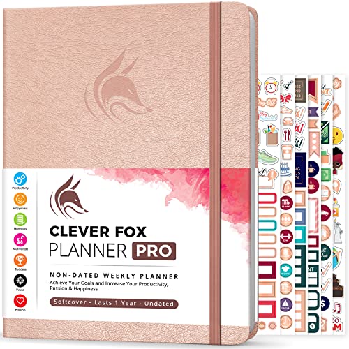 Clever Fox Planer PRO - Wöchentlicher & monatlicher Lebensplaner zur Steigerung der Produktivität (Roségold (Undatiert), A4 (21.5 x 28cm) Englisch) von Clever Fox