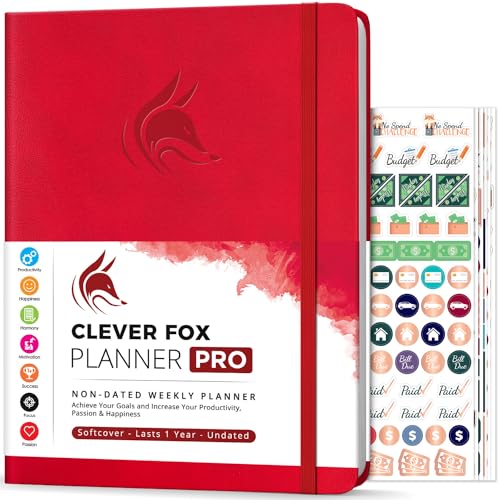Clever Fox Planer PRO - Wöchentlicher & monatlicher Lebensplaner zur Steigerung der Produktivität (Rot (Undatiert), A4 (21.5 x 28cm) Englisch) von Clever Fox