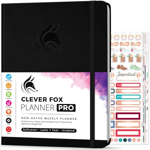 Clever Fox Planer PRO - Wöchentlicher & monatlicher Lebensplaner zur Steigerung der Produktivität (Schwarz (Undatiert), A4 (21.5 x 28cm) Englisch) von Clever Fox