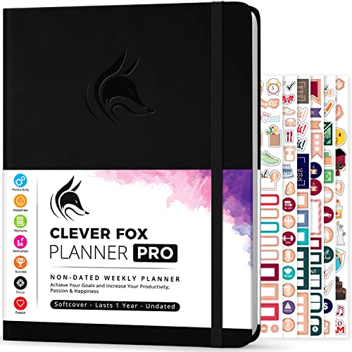 Clever Fox Planer PRO - Wöchentlicher & monatlicher Lebensplaner zur Steigerung der Produktivität (Schwarz (Undatiert), A4 (21.5 x 28cm) Englisch) von Clever Fox