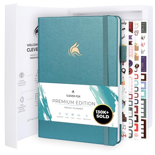 Clever Fox Planer Premium Edition - Luxuriöser Wochen & Monatsplaner zur Produktivitätssteigerung und zum Erreichen Ihrer Ziele - Organizer - Undatiert, Start jederzeit möglich, A5 - Aquamarin von Clever Fox