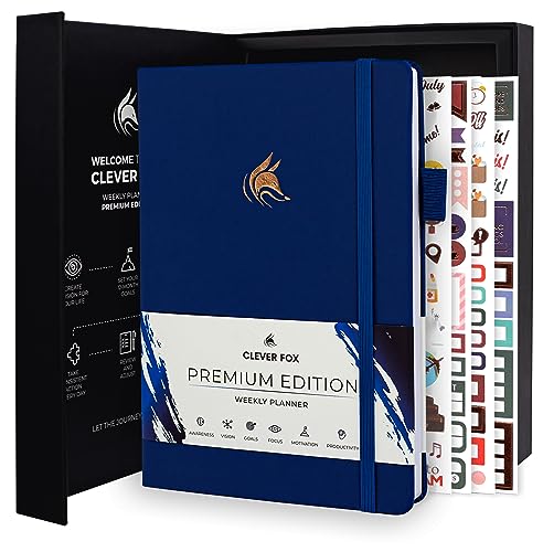 Clever Fox Planer Premium Edition - Luxuriöser Wochen & Monatsplaner zur Produktivitätssteigerung und zum Erreichen Ihrer Ziele - Organizer - Undatiert, Start jederzeit möglich, A5 - Marineblau von Clever Fox