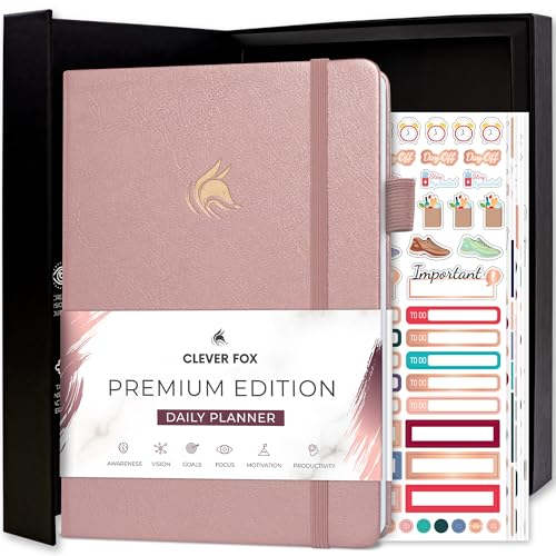 Clever Fox Planer täglich Premium Edition - Undatierter Luxuriöser Tagesplaner mit Stundenplan, Persönlichem Organizer, Produktivitäts- und Zieljournal, A5-Format, 6 Monate Haltbar - Roségold von Clever Fox