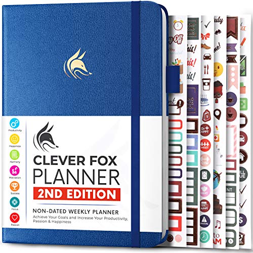 Clever Fox Planner 2. Auflage - Farbenfroher Planer für Wöchentliche und Monatliche Ziele, Zeitmanagement und Produktivität (Mystisches Blau (Undatiert), A5 (14.5 X 21cm) Englisch) von Clever Fox