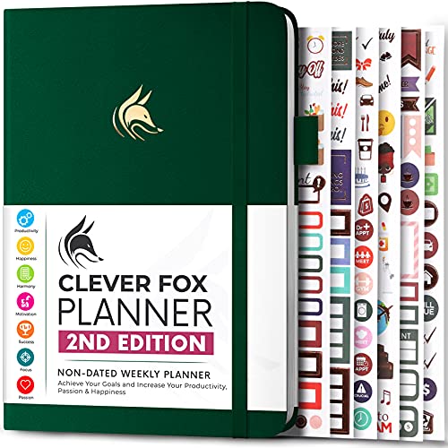 Clever Fox Planner 2. Auflage - Farbenfroher Planer für Wöchentliche und Monatliche Ziele, Zeitmanagement und Produktivität (Waldgrün (Undatiert), A5 (14.5 X 21cm) Englisch) von Clever Fox