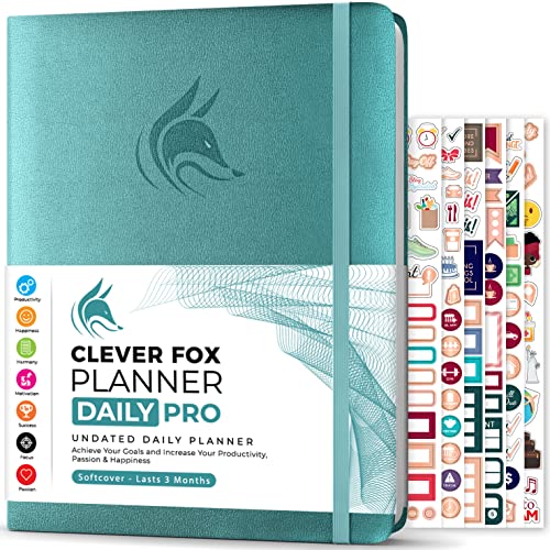 Clever Fox - Planner Daily PRO - A4, Täglicher Lebensplaner und Dankbarkeits-Tagebuch zur Steigerung der Produktivität, Zeitmanagements, Zum Erreichen Ihrer Ziele, Undatiert, 3 Monate, Aquamarin von Clever Fox