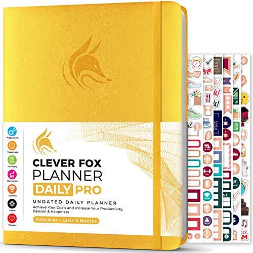 Clever Fox - Planner Daily PRO - A4, Täglicher Lebensplaner und Dankbarkeits-Tagebuch zur Steigerung der Produktivität, Zeitmanagements, Zum Erreichen Ihrer Ziele, Undatiert, 3 Monate, Bernsteingelb von Clever Fox