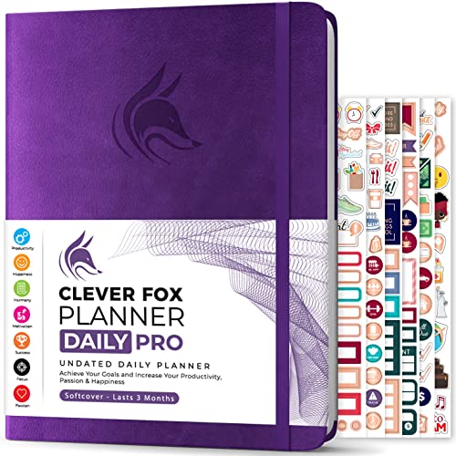 Clever Fox - Planner Daily PRO - A4, Täglicher Lebensplaner und Dankbarkeits-Tagebuch zur Steigerung der Produktivität, Zeitmanagements, Zum Erreichen Ihrer Ziele, Undatiert, 3 Monate, Lila von Clever Fox