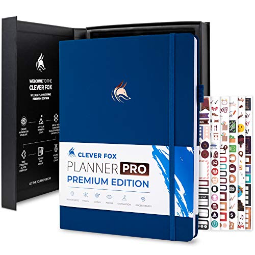 Clever Fox Planner PRO Premium Edition - Luxuriöser Wochen- und Monatsplaner + Budgetplaner für Produktivität und Zielerreichung, undatiert, Aufbewahrungsbox, reicht für 1 Jahr, Königsblau von Clever Fox