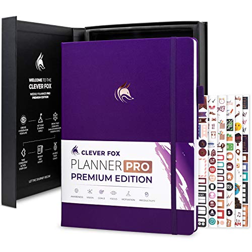 Clever Fox Planner PRO Premium Edition - Luxuriöser Wochen- und Monatsplaner + Budgetplaner für Produktivität und Zielerreichung, undatiert, Aufbewahrungsbox, reicht für 1 Jahr, Lila von Clever Fox