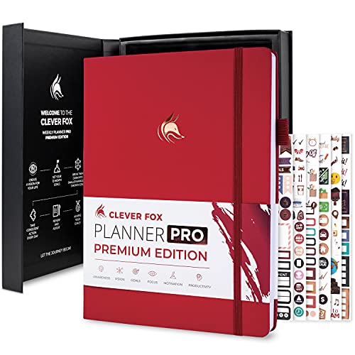 Clever Fox Planner PRO Premium Edition - Luxuriöser Wochen- und Monatsplaner + Budgetplaner für Produktivität und Zielerreichung, undatiert, Aufbewahrungsbox, reicht für 1 Jahr, Rot von Clever Fox