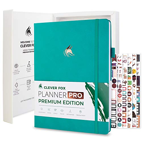 Clever Fox Planner PRO Premium Edition - Luxuriöser Wochen- und Monatsplaner + Budgetplaner für Produktivität und Zielerreichung, undatiert, Aufbewahrungsbox, reicht für 1 Jahr, Viridian von Clever Fox