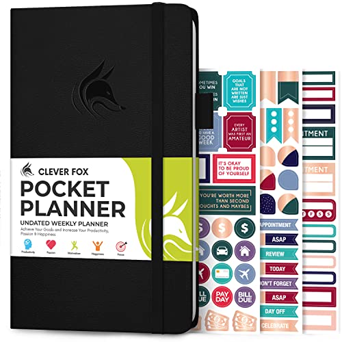 Clever Fox Pocket Planner Weekly - Undatierter Monatsplaner und Kalender, Mini-Planer perfekt für Geldbörse, 10 x 17,5 cm (schwarz) von Clever Fox