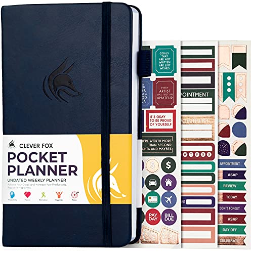 Clever Fox Pocket Planner Weekly - Undatierter monatlicher Zielplaner und Kalender zur Steigerung der Produktivität, Mini-Planer perfekt für Geldbörse, Größe: 9,4 cm x 17 cm, jederzeit anfangen, hält von Clever Fox