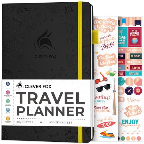 Clever Fox Reisetagebuch – Urlaubsplaner mit Budgetplan, Packliste, Ausgaben-Tracker & Reisetagebuch – Reiserouten-Organizer für Frauen, Männer & Paare – A5-Größe, Schwarz von Clever Fox