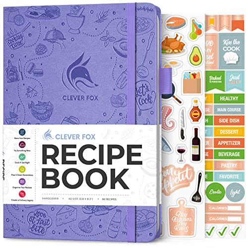 Clever Fox Rezeptbuch - Machen Sie Ihr eigenes Familienkochbuch, leeres Kochjournal zum Eintragen von Rezepten, A5 Hardcover, Platz für 60 Rezepte - Lavendel (Englisch) von Clever Fox