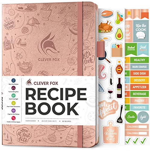 Clever Fox Rezeptbuch - Machen Sie Ihr eigenes Familienkochbuch, leeres Kochjournal zum Eintragen von Rezepten, A5 Hardcover, Platz für 60 Rezepte - Roségold (Englisch) von Clever Fox