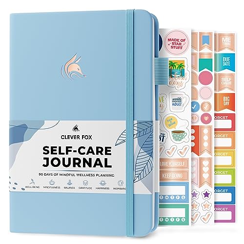 Clever Fox Self Care Tagebuch - Tägliche Reflexion Notizbuch - Mentale Gesundheit & Persönliche Entwicklung - Selbstfürsorge, Meditation & Stimmungsjournal für Frauen & Männer - A5 Größe (Hellblau) von Clever Fox