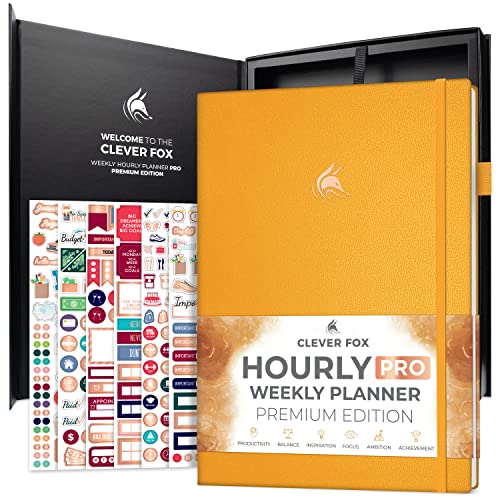 Clever Fox Stundenplaner PRO Premium,undatierter Zeitplanplaner mit Tageszeitfächern,Persönliches Organizer-Notizbuch für Zeitmanagement,Wochen- & Monatliches Leben Journal, A4 Größe (Bernsteingelb) von Clever Fox