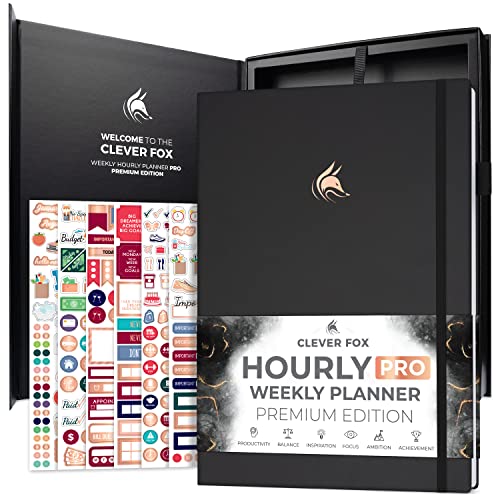 Clever Fox Stundenplaner PRO Premium – undatierter Terminplaner mit täglichen Zeitschlitzen – persönliches Organizer-Notizbuch für Zeitmanagement – Wochen- und Monatstagebuch, A4-Größe (schwarz) von Clever Fox