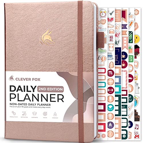 Clever Fox Tagesplaner 2. Auflage – undatierter Zeitblock-Aufgaben-Organizer mit Stundenplan & To-do-Liste – A5, 6 Monate (Roségold) von Clever Fox