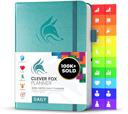 Clever Fox Tagesplaner - Bester Agenda & Tageskalender zur Steigerung deiner Produktivität, Zufriedenheit und Ziele - Persönlicher Tagesorganisator - A5, Undatiert - Aquamarin (Englisch) von Clever Fox