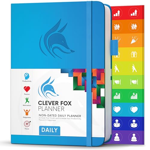 Clever Fox Tagesplaner - Bester Agenda & Tageskalender zur Steigerung deiner Produktivität, Zufriedenheit und Ziele - Persönlicher Tagesorganisator - A5, Undatiert - Blau (Englisch) von Clever Fox
