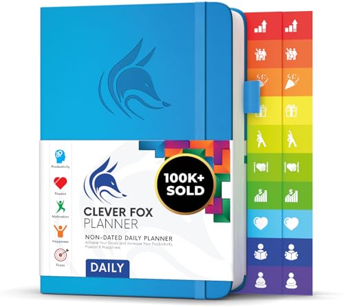 Clever Fox Tagesplaner - Bester Agenda & Tageskalender zur Steigerung deiner Produktivität, Zufriedenheit und Ziele - Persönlicher Tagesorganisator - A5, Undatiert - Blau (Englisch) von Clever Fox