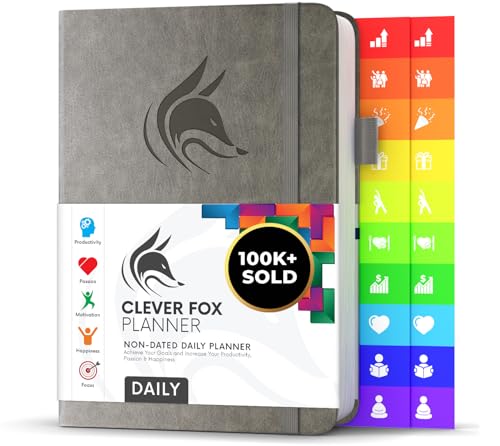 Clever Fox Tagesplaner - Bester Agenda & Tageskalender zur Steigerung deiner Produktivität, Zufriedenheit und Ziele - Persönlicher Tagesorganisator - A5, Undatiert - Grau (Englisch) von Clever Fox