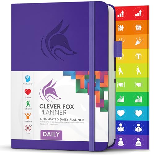 Clever Fox Tagesplaner - Bester Agenda & Tageskalender zur Steigerung deiner Produktivität, Zufriedenheit und Ziele - Persönlicher Tagesorganisator - A5, Undatiert - Lila (Englisch) von Clever Fox