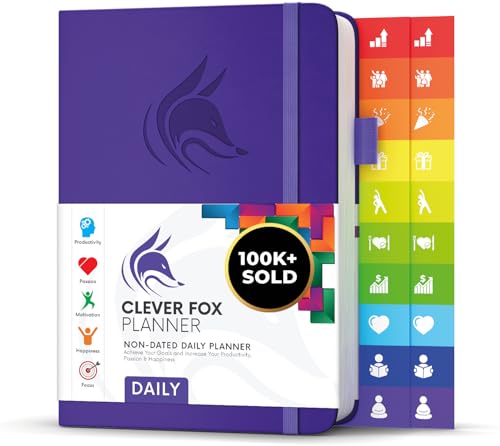 Clever Fox Tagesplaner - Bester Agenda & Tageskalender zur Steigerung deiner Produktivität, Zufriedenheit und Ziele - Persönlicher Tagesorganisator - A5, Undatiert - Lila (Englisch) von Clever Fox