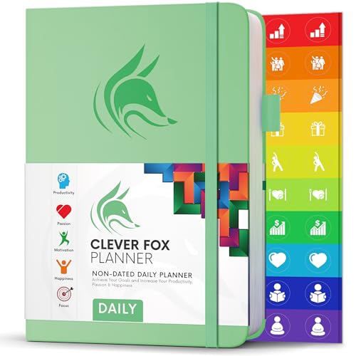 Clever Fox Tagesplaner - Bester Agenda & Tageskalender zur Steigerung deiner Produktivität, Zufriedenheit und Ziele - Persönlicher Tagesorganisator - A5, Undatiert - Mintgrün (Englisch) von Clever Fox