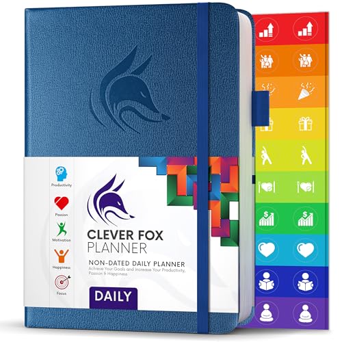 Clever Fox Tagesplaner - Bester Agenda & Tageskalender zur Steigerung deiner Produktivität, Zufriedenheit und Ziele - Persönlicher Tagesorganisator - A5, Undatiert - Mystisches Blau (Englisch) von Clever Fox