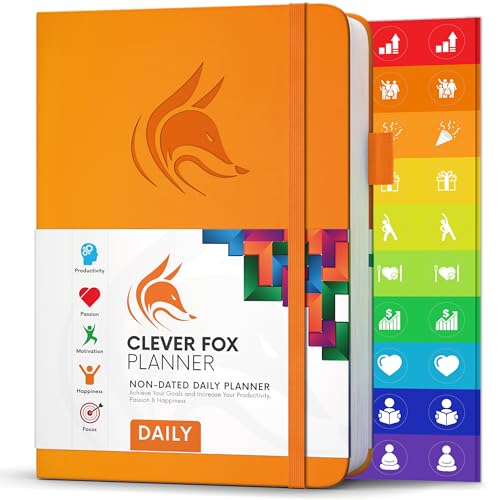 Clever Fox Tagesplaner - Bester Agenda & Tageskalender zur Steigerung deiner Produktivität, Zufriedenheit und Ziele - Persönlicher Tagesorganisator - A5, Undatiert - Orange (Englisch) von Clever Fox